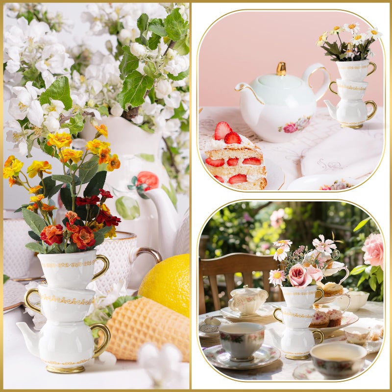 Tioncy Mini Teacup Bud Vase 5" Wonderland Tea Party Decorations Antique Vintage Kitchen Decor Whimsy Ceramic Vase Tea Party Favor for Wedding Gift Birthday Bridal Showers Home(2 Pcs) - Image 4