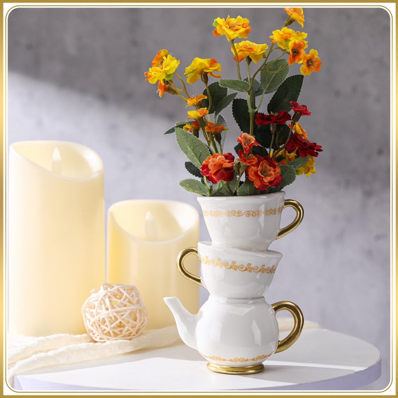 Tioncy Mini Teacup Bud Vase 5" Wonderland Tea Party Decorations Antique Vintage Kitchen Decor Whimsy Ceramic Vase Tea Party Favor for Wedding Gift Birthday Bridal Showers Home(2 Pcs) - Image 5