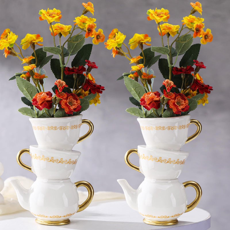 Tioncy Mini Teacup Bud Vase 5" Wonderland Tea Party Decorations Antique Vintage Kitchen Decor Whimsy Ceramic Vase Tea Party Favor for Wedding Gift Birthday Bridal Showers Home(2 Pcs) - Image 1