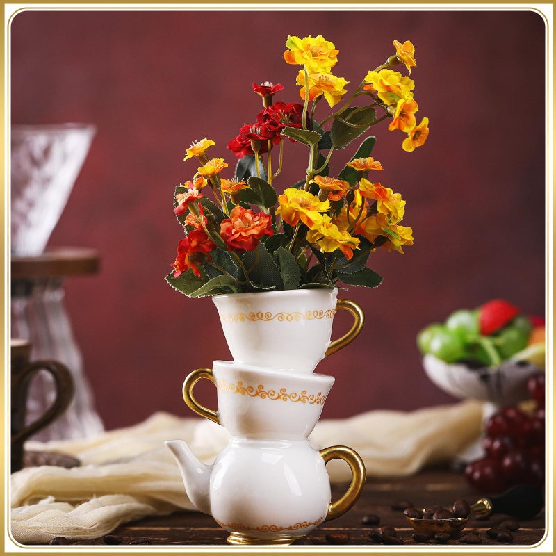 Tioncy Mini Teacup Bud Vase 5" Wonderland Tea Party Decorations Antique Vintage Kitchen Decor Whimsy Ceramic Vase Tea Party Favor for Wedding Gift Birthday Bridal Showers Home(2 Pcs) - Image 3