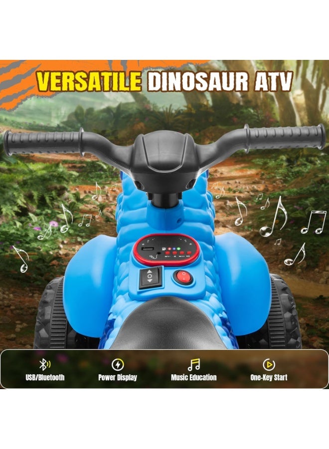 تراك سيفن ATV للأطفال 12 فولت، لعبة ركوب، تصميم ديناصور، رباعية العجلات 4، وظيفة التعليم المبكر بالموسيقى، عرض الطاقة، قيادة آمنة، ألعاب خارجية للأولاد والبنات (أزرق) - Image 4