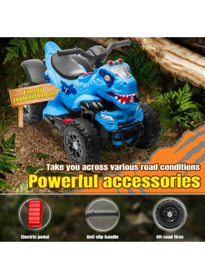 تراك سيفن ATV للأطفال 12 فولت، لعبة ركوب، تصميم ديناصور، رباعية العجلات 4، وظيفة التعليم المبكر بالموسيقى، عرض الطاقة، قيادة آمنة، ألعاب خارجية للأولاد والبنات (أزرق) - Image 5