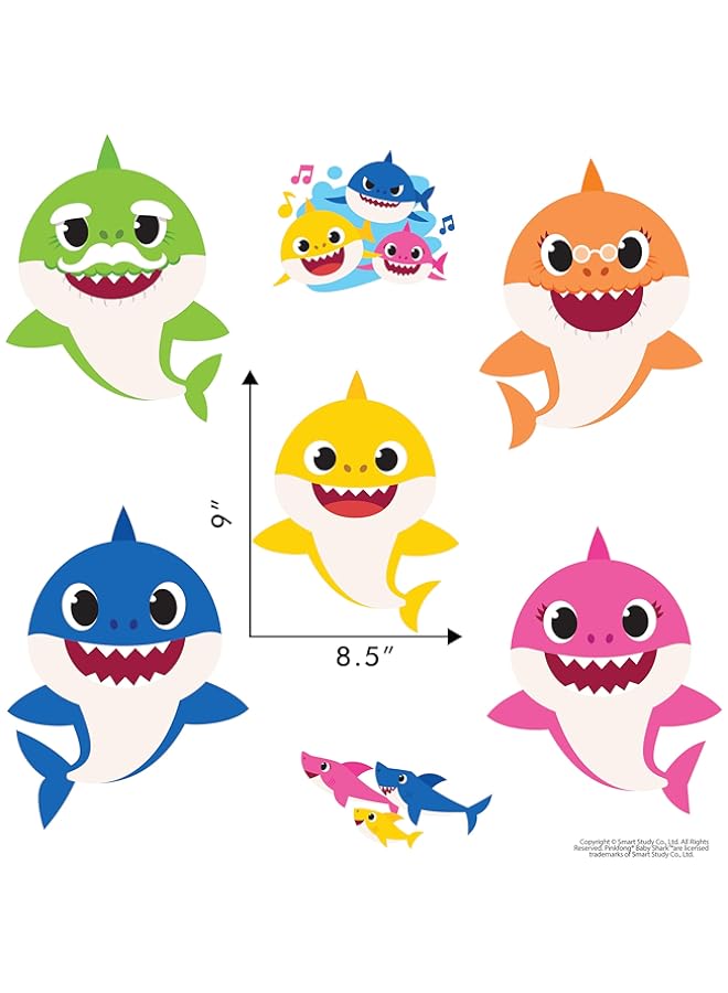 BPA Baby Shark Family Wall Decals - Baby Shark Wall Decals with 3D Augmented Reality Interaction - Baby Shark Room Decor - Measures 10" to 12" Made in USA