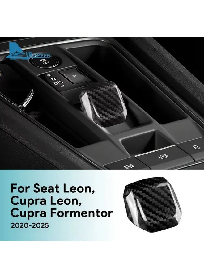 Black Carbon Fiber Gear Shift Knob Trim For Seat Leon Cupra Formentor 2020 2025 - Image 1