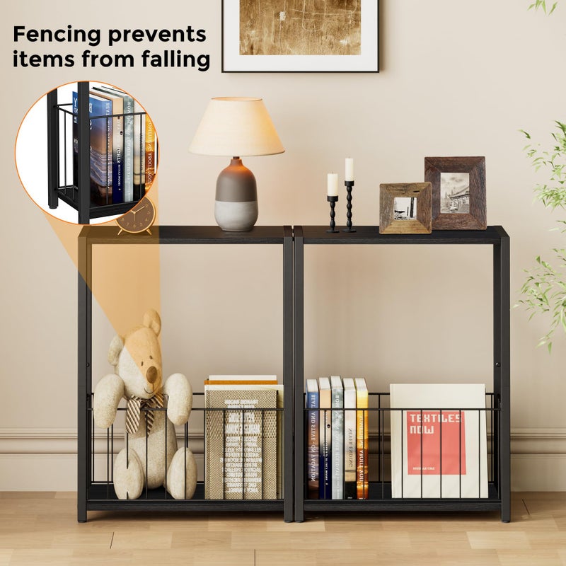 Homleke Narrow Side Table with Magazine Holder, Skinny End Table Perfect for Small Spaces, Space-Saving Design for Living Room, Bedroom, or Office, 7.1" D x 16.9" W x 23.6" H, Black - Image 3