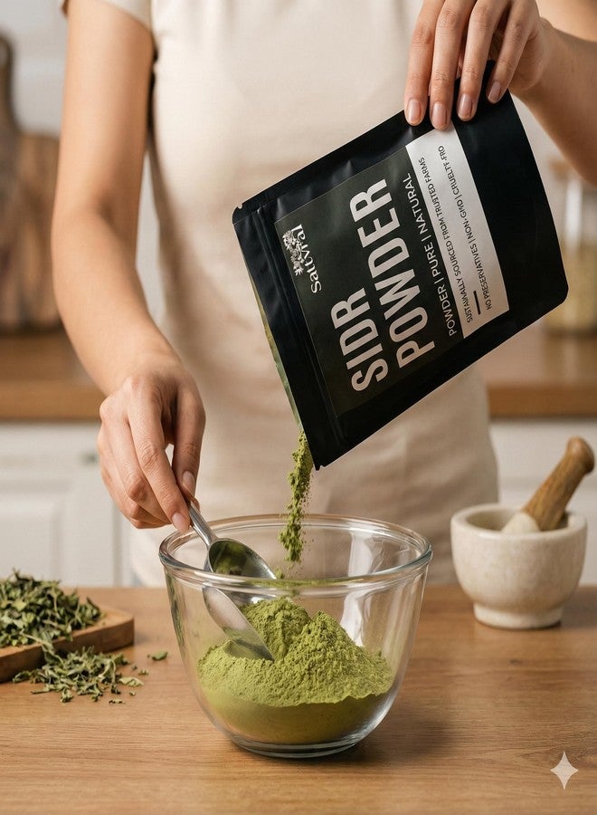 Sattvra Sidr Powder Sattvra(227) grams/Finely ground Sidr leaves Powder/For DIY Hair Mask,Skin Care & Herbal Projects - Image 4
