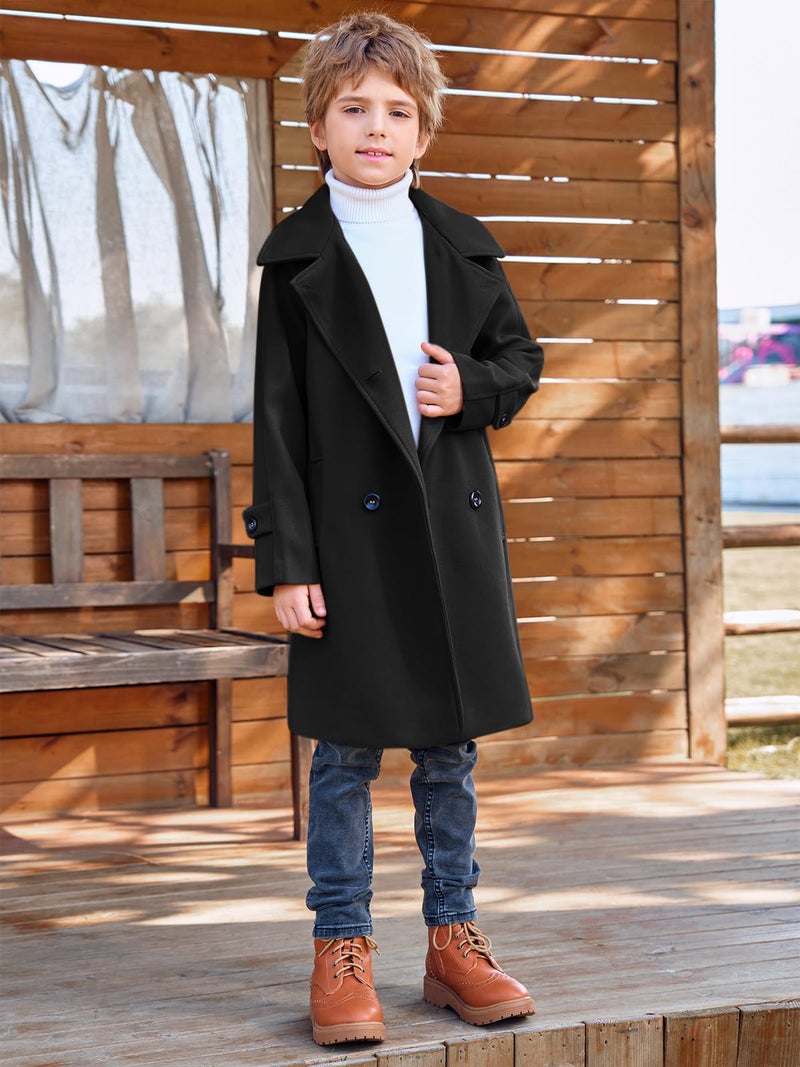 Meikulo Boys Double Breasted Pea Coat Kids Winter Notched Collar Overcoat 5-14 Years - Image 3