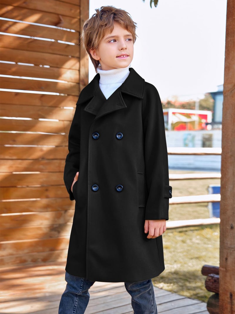 Meikulo Boys Double Breasted Pea Coat Kids Winter Notched Collar Overcoat 5-14 Years - Image 2
