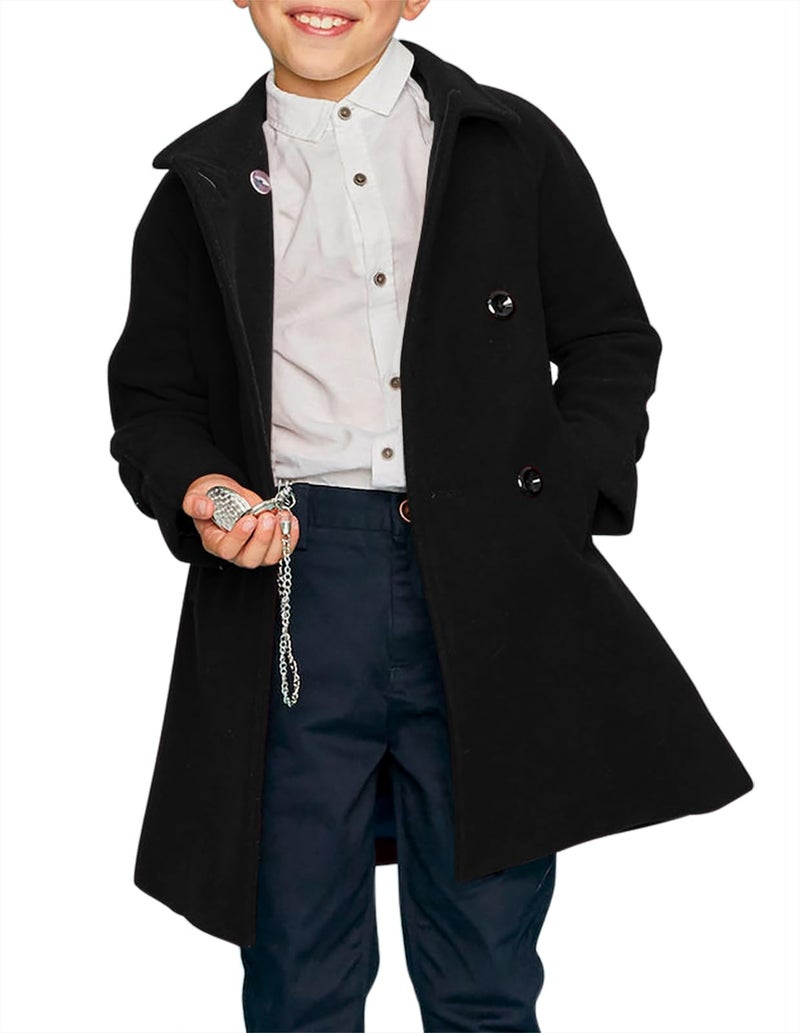 Meikulo Boys Double Breasted Pea Coat Kids Winter Notched Collar Overcoat 5-14 Years - Image 1