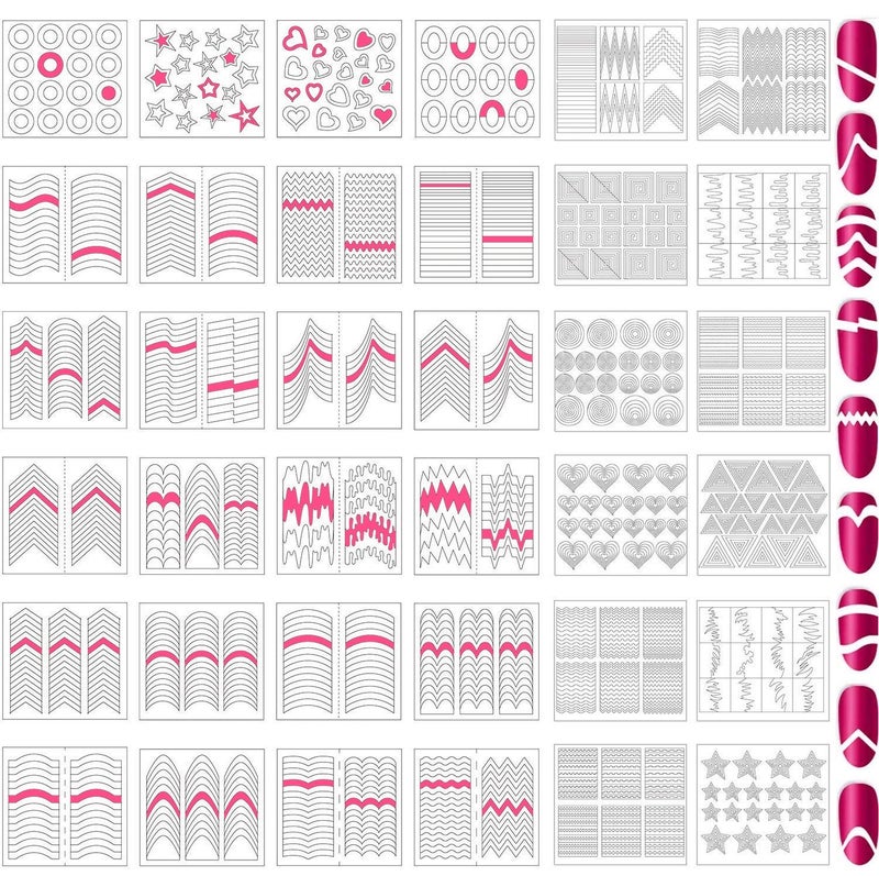 Onwon 1275 Pieces 49 Patterns Designs Nail Art Stencils French TIp Guides SelfAdhesive Manicure Art Stickers Form Fringe Guides Vinyl 36 Sheets