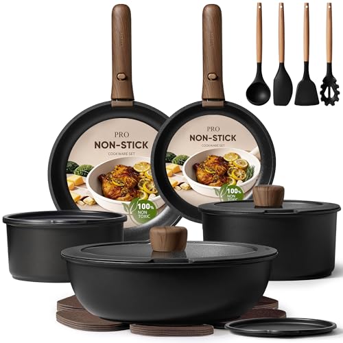 CAROTE 19pcs Pots and Pans Non Stick Cookware Sets Detachable Handle Induction Kitchen Pots and PansNonStick Cooking Set OvenDishwasherFridge Safe Space Saving - Image 1
