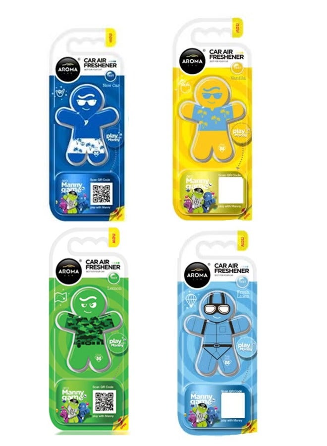 Aroma Long Lasting Car Air Freshener Play Manny 4pcs Value Pack Assorted Scent - Image 1