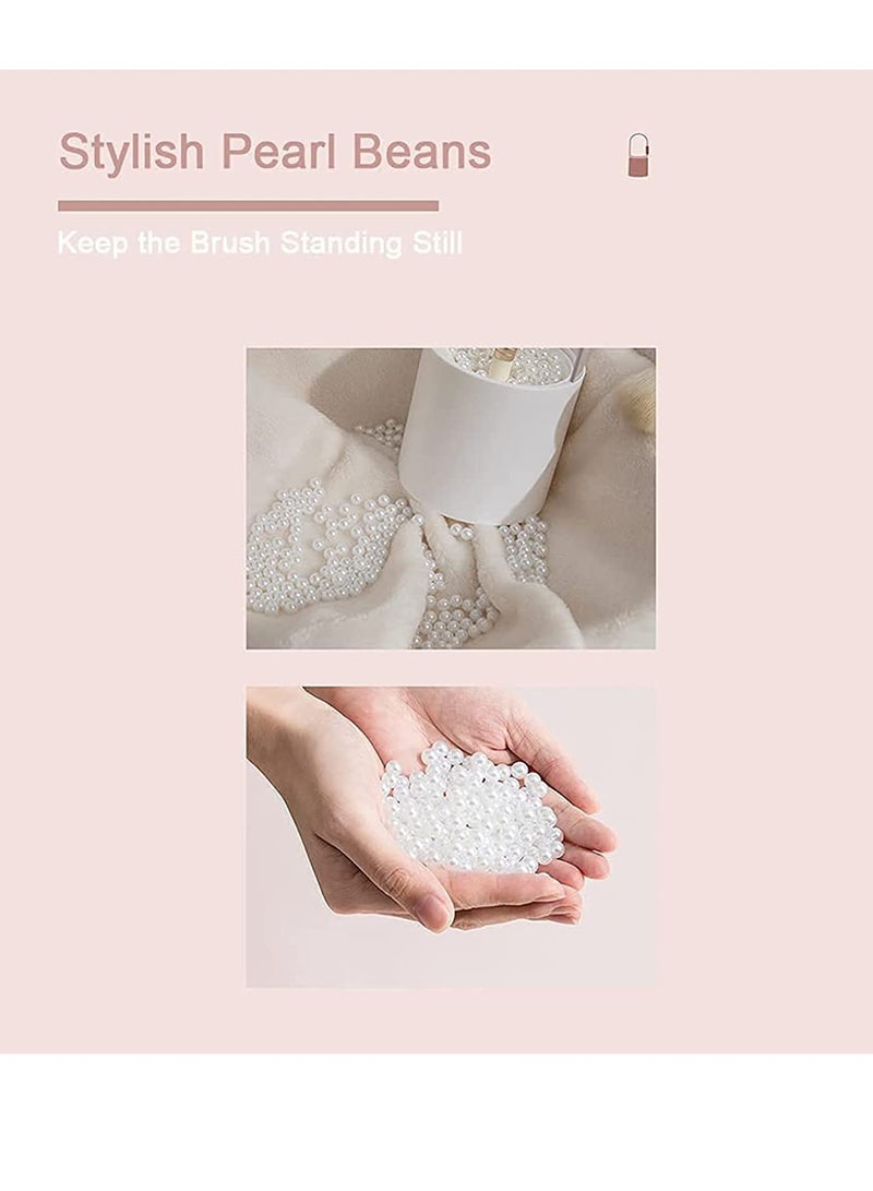 منظم فرش المكياج حاملة مضادة للغبار لحفظ فرش التجميل علبة عرض بغطاء دوار شفاف جميل من اللؤلؤ لطاولة الزينة في غرفة النوم وخزانة الحمام وحوض المطبخ هدية باللون الوردي - Image 4