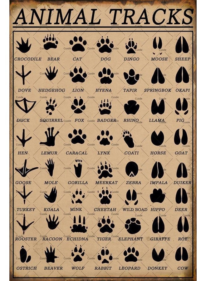Cusde Animal Tracks Sign Vintage Metal Tin Sign Funny Woodland Nursery Wall Art Decor Farmhouse Home Rustic Decor Gifts For Animal Lovers 8x12 Inch - Image 1
