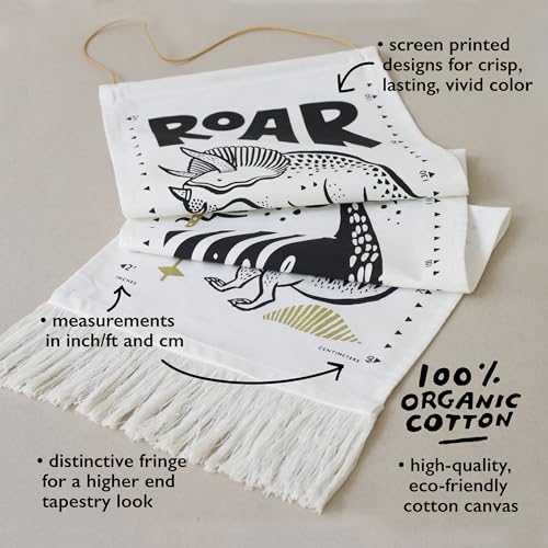 Wee Gallery Canvas Growth Chart for Kids Toddler Height Tracker Ruler 44x13 Inches Nursery Wall Hanging Decor Organic Cotton Growth Chart Modern Keepsake for Home or Playroom Dino - Image 3