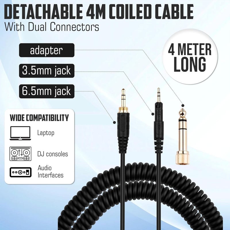 CLAW SM90 Studio Monitoring DJ Headphones, Wired Foldable Over-Ear with 50mm Neodymium Drivers, 4m Coiled Cable, 3.5mm to 6.35mm Adapter & Carrying Pouch – Ideal for Mixing, Recording & Gaming| Black - Image 4