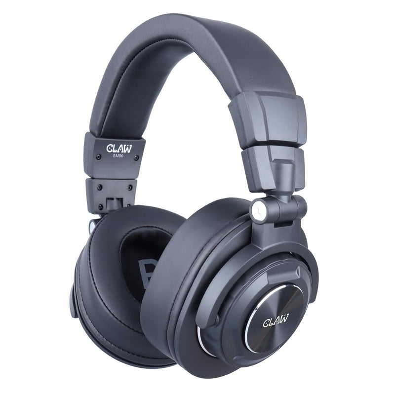 CLAW SM90 Studio Monitoring DJ Headphones, Wired Foldable Over-Ear with 50mm Neodymium Drivers, 4m Coiled Cable, 3.5mm to 6.35mm Adapter & Carrying Pouch – Ideal for Mixing, Recording & Gaming| Black - Image 1