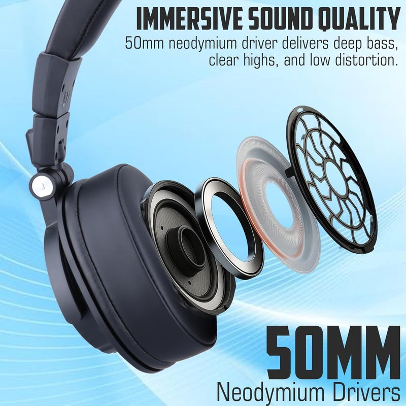 CLAW SM90 Studio Monitoring DJ Headphones, Wired Foldable Over-Ear with 50mm Neodymium Drivers, 4m Coiled Cable, 3.5mm to 6.35mm Adapter & Carrying Pouch – Ideal for Mixing, Recording & Gaming| Black - Image 3
