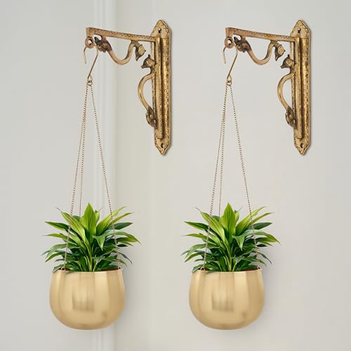 DecorTwist® Hanging Planter 3.7 Inch Pack of 2 | Metal Planter Indoor Outdoor Hanging Baskets | Hanging Flower Pot with Chain for Balcony Living Room Plant Hangers for Home Garden Decor (Gold) - Image 1