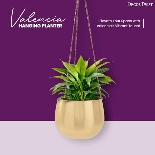 DecorTwist® Hanging Planter 3.7 Inch Pack of 2 | Metal Planter Indoor Outdoor Hanging Baskets | Hanging Flower Pot with Chain for Balcony Living Room Plant Hangers for Home Garden Decor (Gold) - Image 5