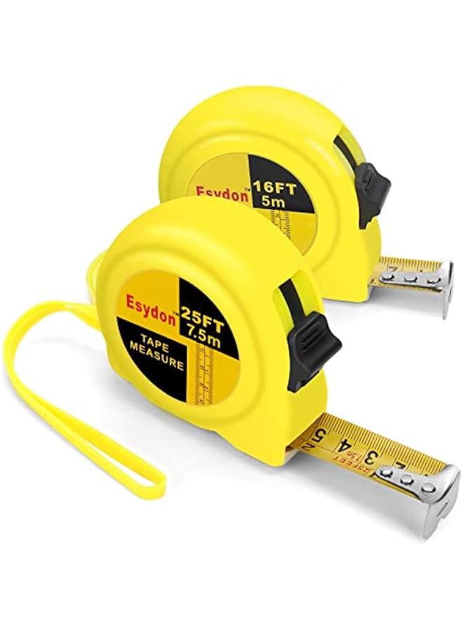 Arabest 2 Packs Tape Measure 25 ft /16 ft,  Measuring Tape Extendable, Self-Locking Tape Measurer, Easy Read Imperial/Metric Scale Measurement Tape for Designer, Decorator, & Handicraftsman  - Image 1