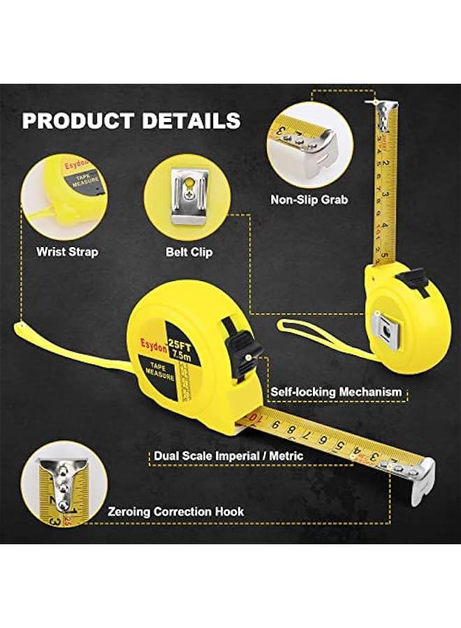 Arabest 2 Packs Tape Measure 25 ft /16 ft,  Measuring Tape Extendable, Self-Locking Tape Measurer, Easy Read Imperial/Metric Scale Measurement Tape for Designer, Decorator, & Handicraftsman  - Image 2