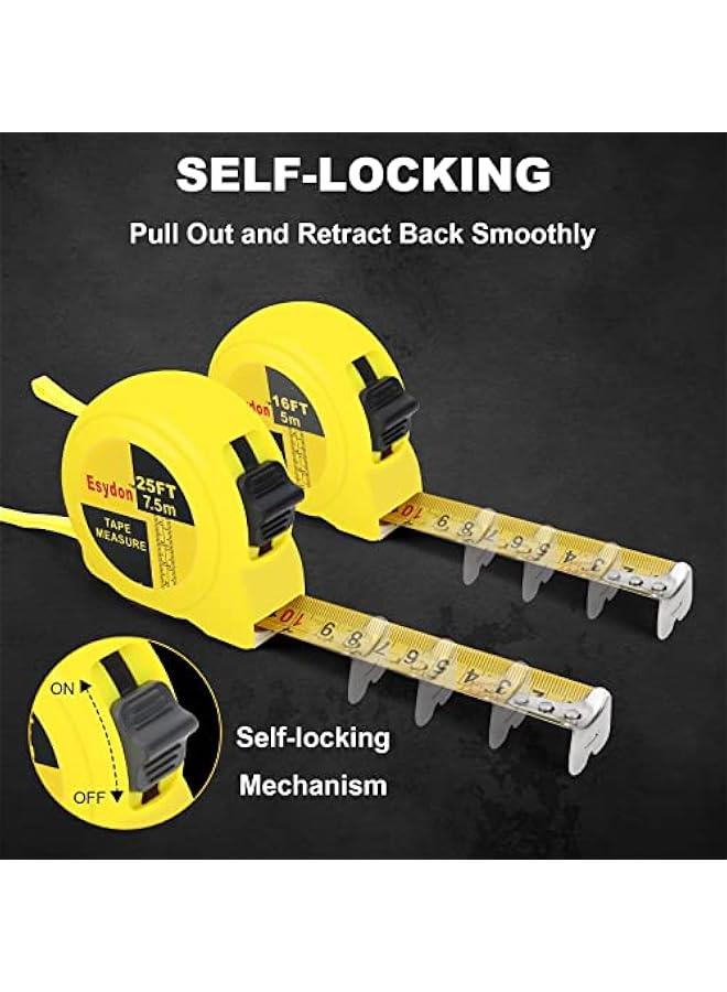 Arabest 2 Packs Tape Measure 25 ft /16 ft,  Measuring Tape Extendable, Self-Locking Tape Measurer, Easy Read Imperial/Metric Scale Measurement Tape for Designer, Decorator, & Handicraftsman  - Image 3