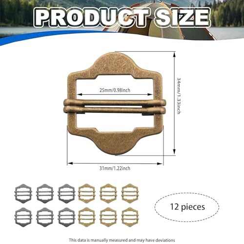 FFZDENA 12 Pieces Buckles, Slider Strap Adjuster for Bag Making, Belt Buckle for Men and Women, Waist Tightener Clip, Adjustable Rectangular Buckle (Grey+Bronze) - Image 2