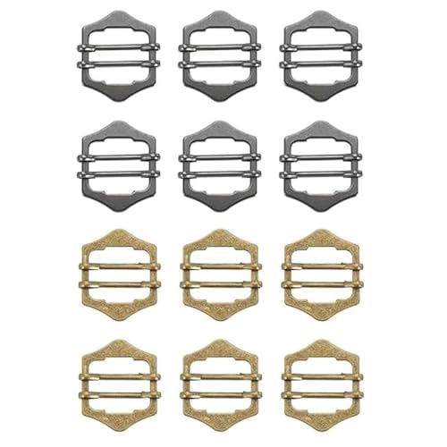 FFZDENA 12 Pieces Buckles, Slider Strap Adjuster for Bag Making, Belt Buckle for Men and Women, Waist Tightener Clip, Adjustable Rectangular Buckle (Grey+Bronze) - Image 1
