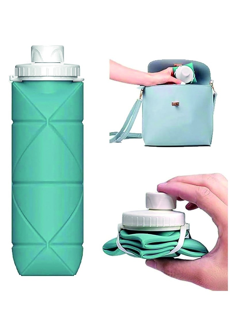 BrainGiggles 600ml Collapsible Water Bottles for Gym Camping Hiking Travel Sports -Green - Image 1