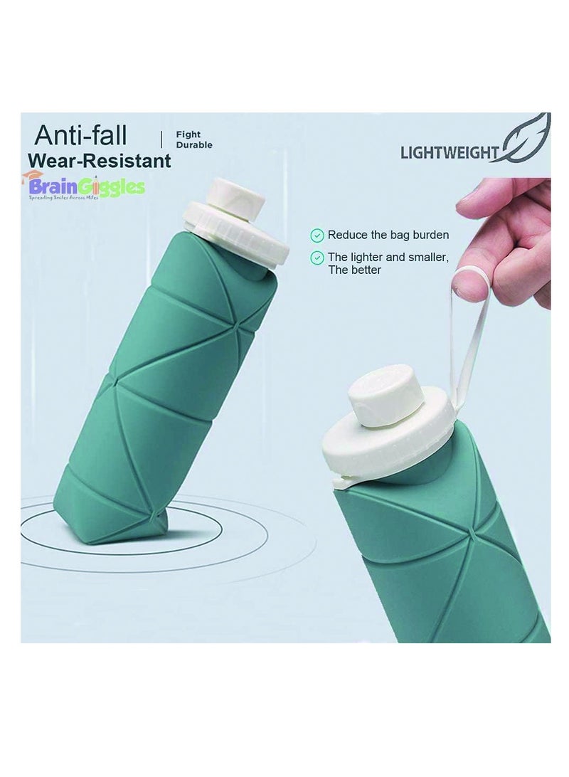 BrainGiggles 600ml Collapsible Water Bottles for Gym Camping Hiking Travel Sports -Green - Image 5