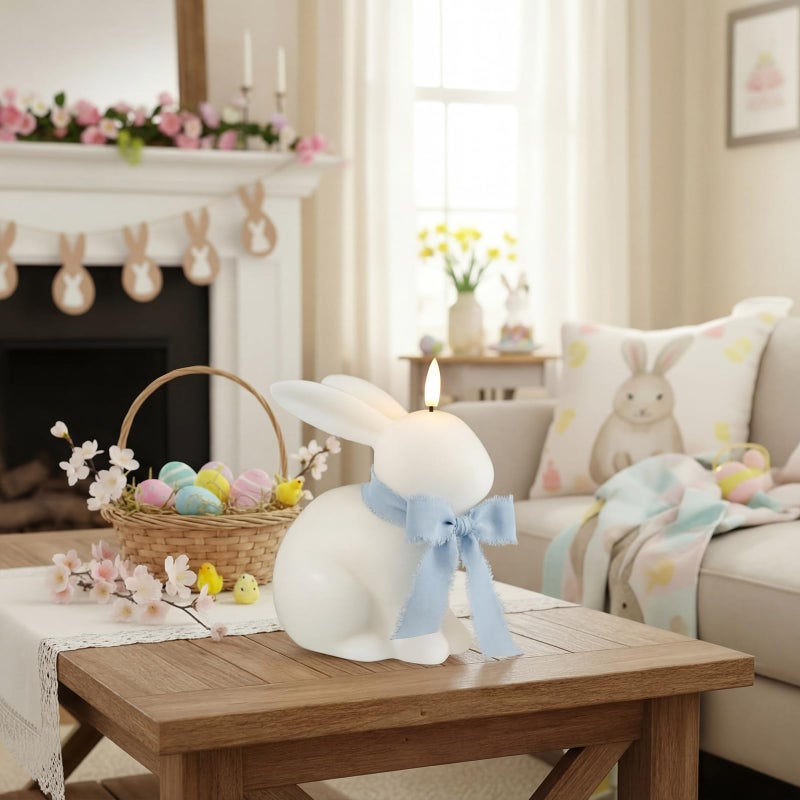Baquler Easter Bunny Flameless Candle, Easter Real Wax Carved Led, Scented Bunny Shape Flameless Candle Set for Home Living Room Bedroom Party Decoration Centerpiece Table Home Decor (White) - Image 5