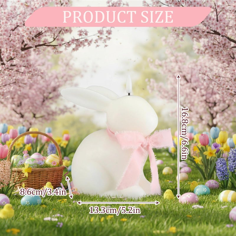 Baquler Easter Bunny Flameless Candle, Easter Real Wax Carved Led, Scented Bunny Shape Flameless Candle Set for Home Living Room Bedroom Party Decoration Centerpiece Table Home Decor (White) - Image 2