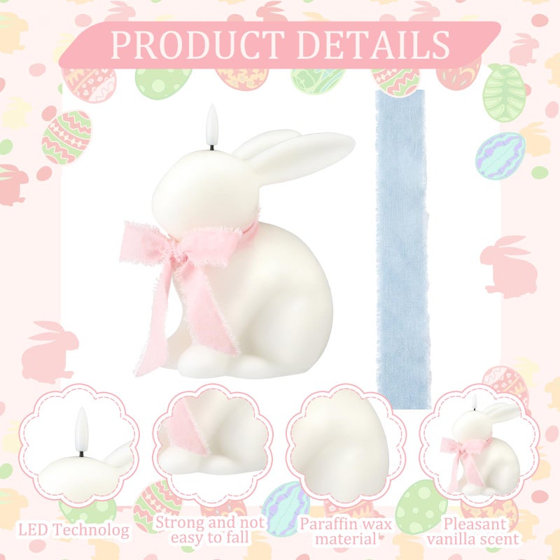 Baquler Easter Bunny Flameless Candle, Easter Real Wax Carved Led, Scented Bunny Shape Flameless Candle Set for Home Living Room Bedroom Party Decoration Centerpiece Table Home Decor (White) - Image 3