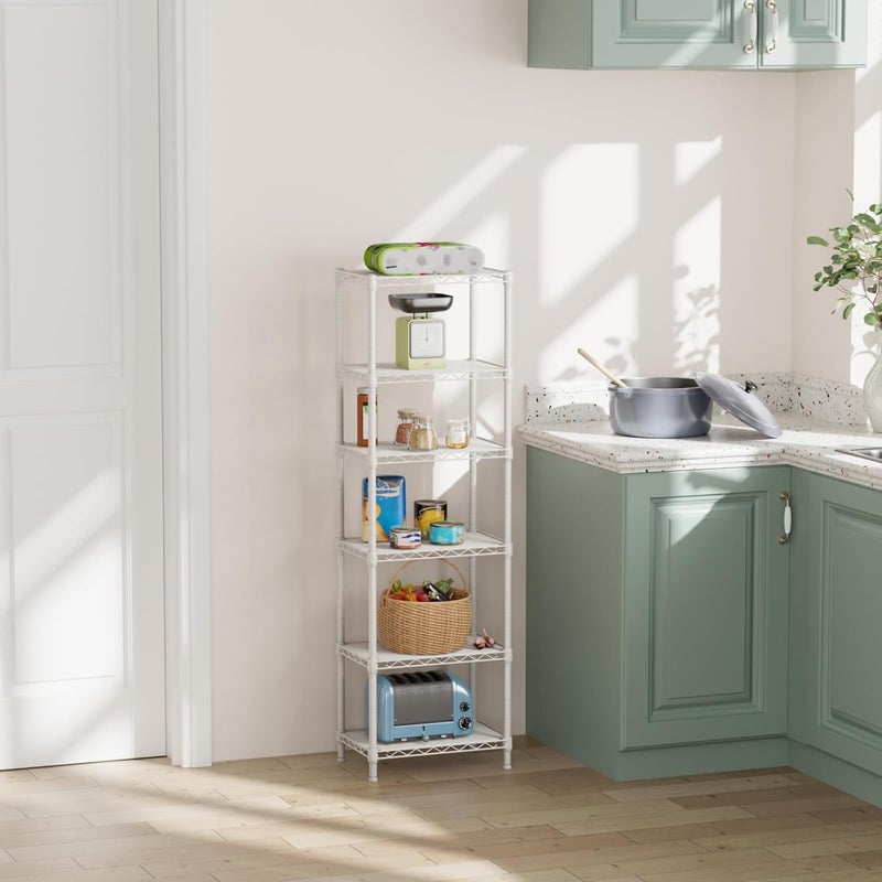 SINGAYE 6 Shelves Storage Shelf Wire Closet Bathroom Organizers Metal Pantry Kitchen Small Garage Shelving Unit Laundry Room Organization Home Corner Rack Estantes para Cocina White 10" Dx16 Wx60”H - Image 1