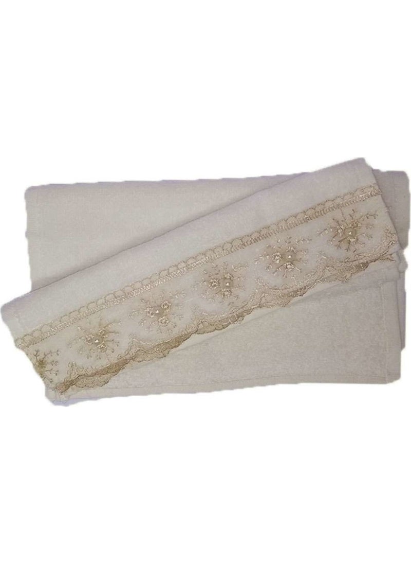 Bursa Hatırası - Bursa Memory Guipure Scalloped Velvet Mevlüt Towel 12 Pack Cappuccino 30 x 50 cm - Image 1