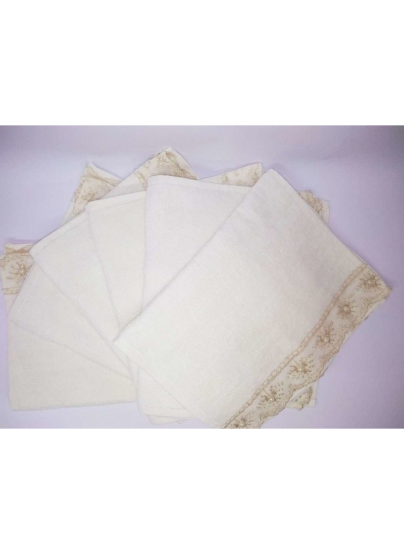 Bursa Hatırası - Bursa Memory Guipure Scalloped Velvet Mevlüt Towel 12 Pack Cappuccino 30 x 50 cm - Image 1