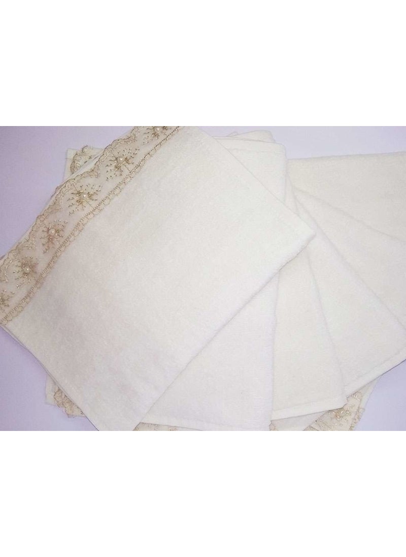 Bursa Hatırası - Bursa Memory Guipure Scalloped Velvet Mevlüt Towel 12 Pack Cappuccino 30 x 50 cm - Image 1