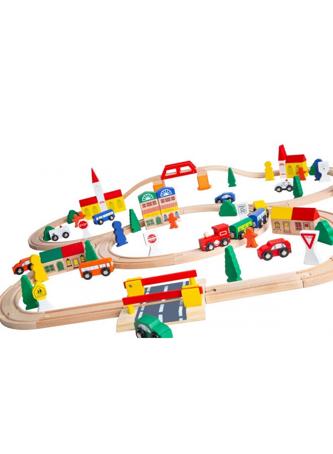 Orbrium Toys 100 Piece Triple Loop Wooden Train Set Track Generic Fits Thomas Brio - Image 1