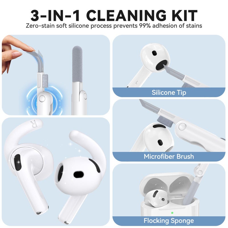 TNSNK for AirPods 4 Ear Tips TNSNK 4 Paris Anti-Slip Sport Ear Hooks Soft Silicone Ear Grips Compatible with Apple AirPods 4 for Men Women with Cleaning Pen Kit and Carabiner (White) - Image 5