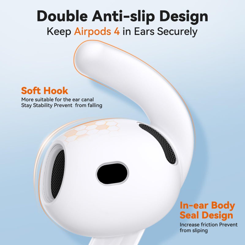 TNSNK for AirPods 4 Ear Tips TNSNK 4 Paris Anti-Slip Sport Ear Hooks Soft Silicone Ear Grips Compatible with Apple AirPods 4 for Men Women with Cleaning Pen Kit and Carabiner (White) - Image 3