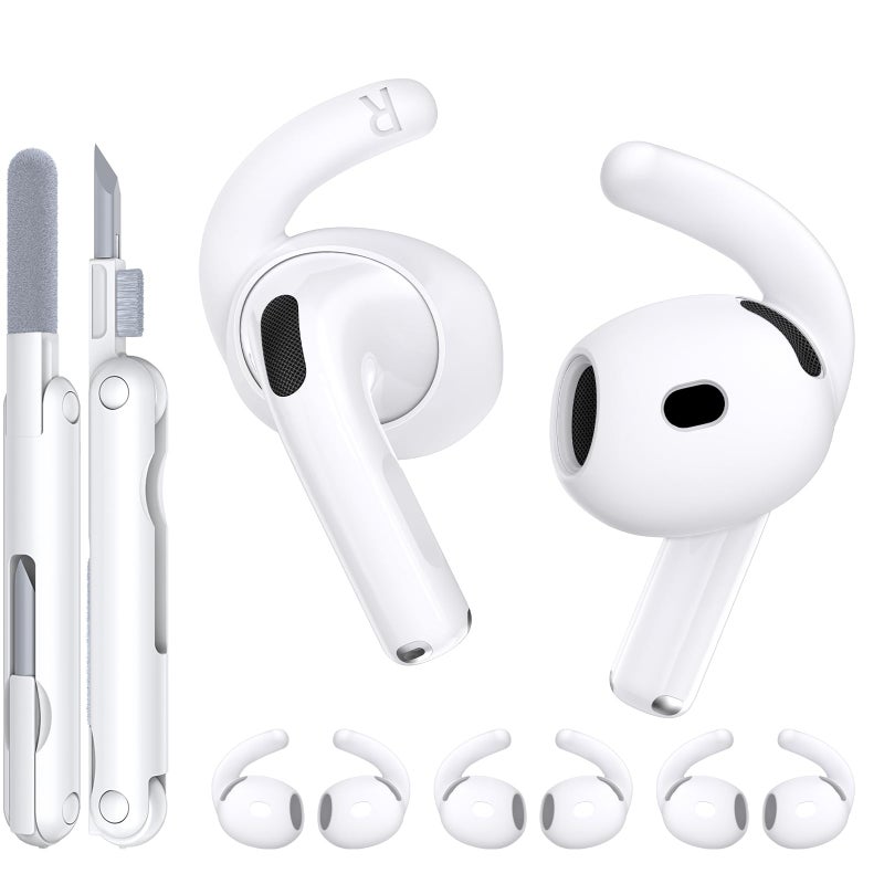 TNSNK for AirPods 4 Ear Tips TNSNK 4 Paris Anti-Slip Sport Ear Hooks Soft Silicone Ear Grips Compatible with Apple AirPods 4 for Men Women with Cleaning Pen Kit and Carabiner (White) - Image 1