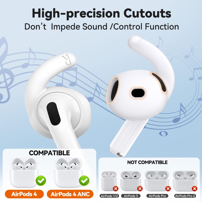 TNSNK for AirPods 4 Ear Tips TNSNK 4 Paris Anti-Slip Sport Ear Hooks Soft Silicone Ear Grips Compatible with Apple AirPods 4 for Men Women with Cleaning Pen Kit and Carabiner (White) - Image 2
