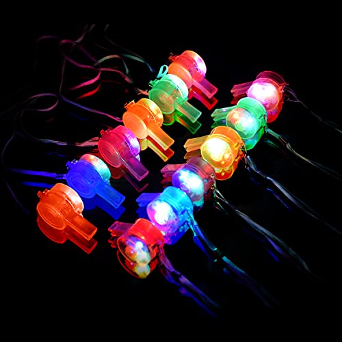 M.best 12 Pack LED Light Up Glow Whistles with Lanyard Necklace Glow in The Dark Fun Party Favors for Kids and Adults - Image 1