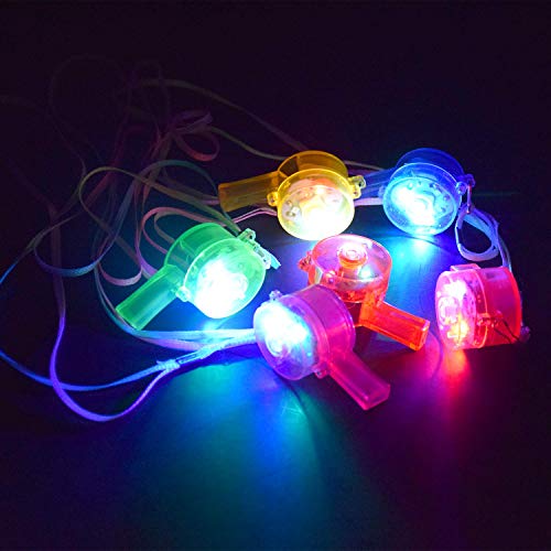 M.best 12 Pack LED Light Up Glow Whistles with Lanyard Necklace Glow in The Dark Fun Party Favors for Kids and Adults - Image 4