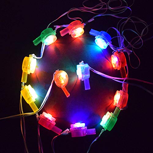 M.best 12 Pack LED Light Up Glow Whistles with Lanyard Necklace Glow in The Dark Fun Party Favors for Kids and Adults - Image 2