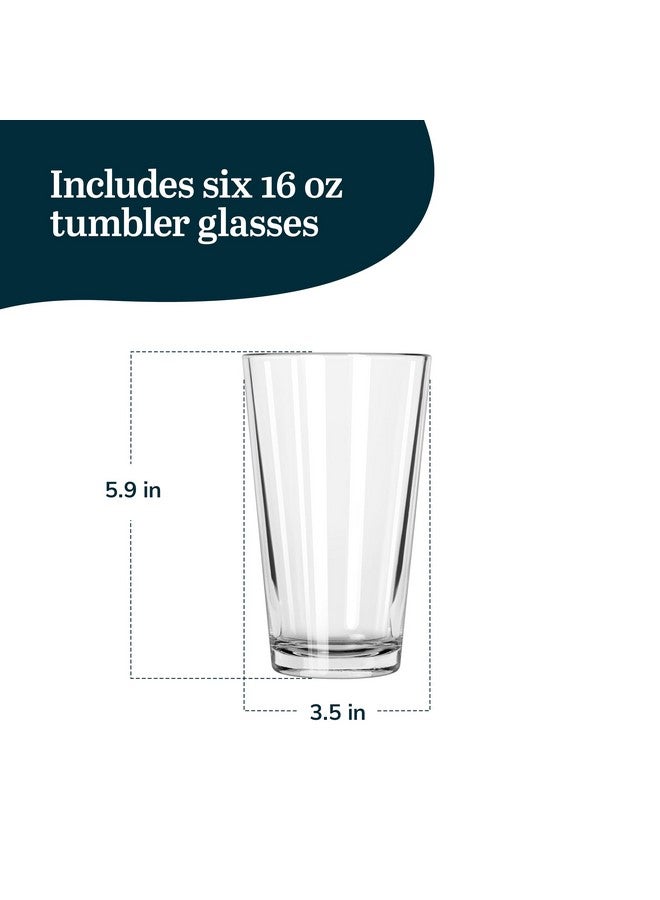 Libbey Bar Essentials Tumbler Glasses Set of 6, Modern Style 16 Oz Glass Set, Dishwasher Safe Tall Drinking Glasses Set for Wine, Beer, and Cocktail - Image 3
