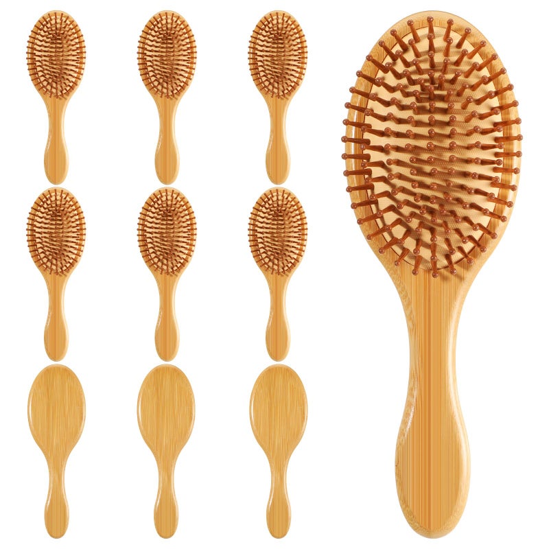 Molain 10 Pcs Bamboo Hair Brush, Bulk Natural Wooden Paddle Brush Bamboo Detangling Hairbrush Round-tipped Bamboos Bristles Lightweight Massage Scalp Hair Combs for All Hairs Types for Women Men - Image 3