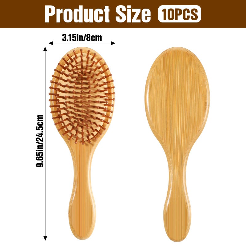 Molain 10 Pcs Bamboo Hair Brush, Bulk Natural Wooden Paddle Brush Bamboo Detangling Hairbrush Round-tipped Bamboos Bristles Lightweight Massage Scalp Hair Combs for All Hairs Types for Women Men - Image 2