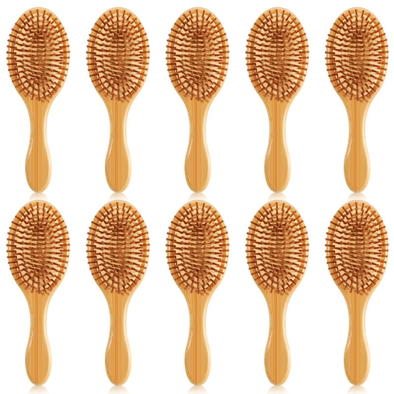 Molain 10 Pcs Bamboo Hair Brush, Bulk Natural Wooden Paddle Brush Bamboo Detangling Hairbrush Round-tipped Bamboos Bristles Lightweight Massage Scalp Hair Combs for All Hairs Types for Women Men - Image 1